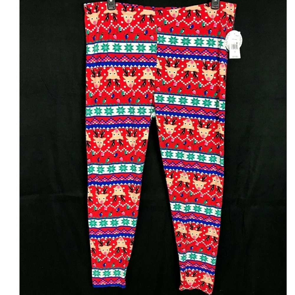 Juniors Womens Christmas Reindeer Fair Isle Leggings Size M L XL 1X 3X NWT